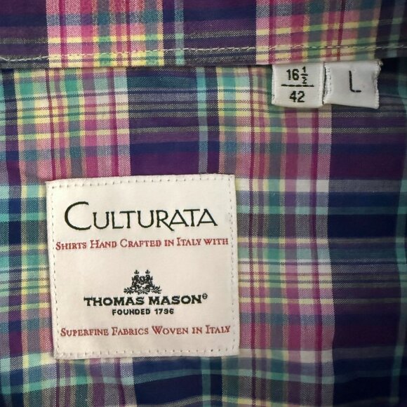 Culturata Plaid Long-Sleeve Button-Up Shirt Multicolor Men's Large 100% Cotton - Picture 8 of 10